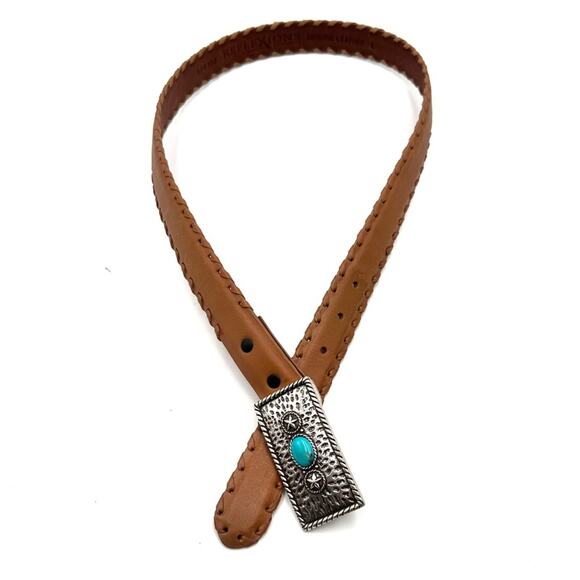 REFLEXIONS by MONTANA unisex leather belt with turquoise on buckle  men women - Picture 3 of 13